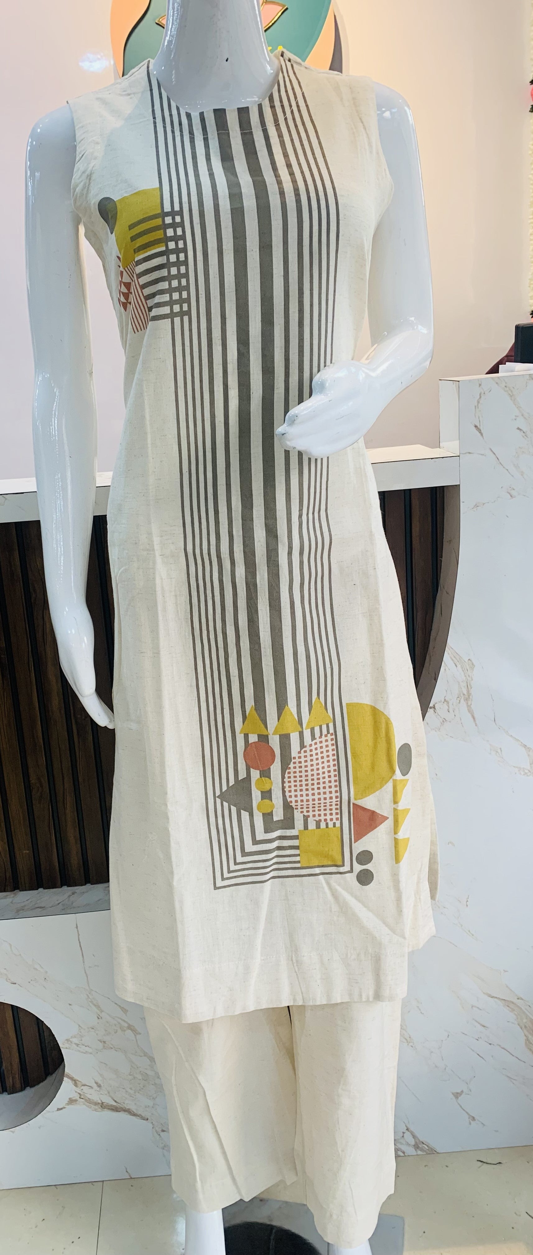 Khadi Cotton Geometric Print Set