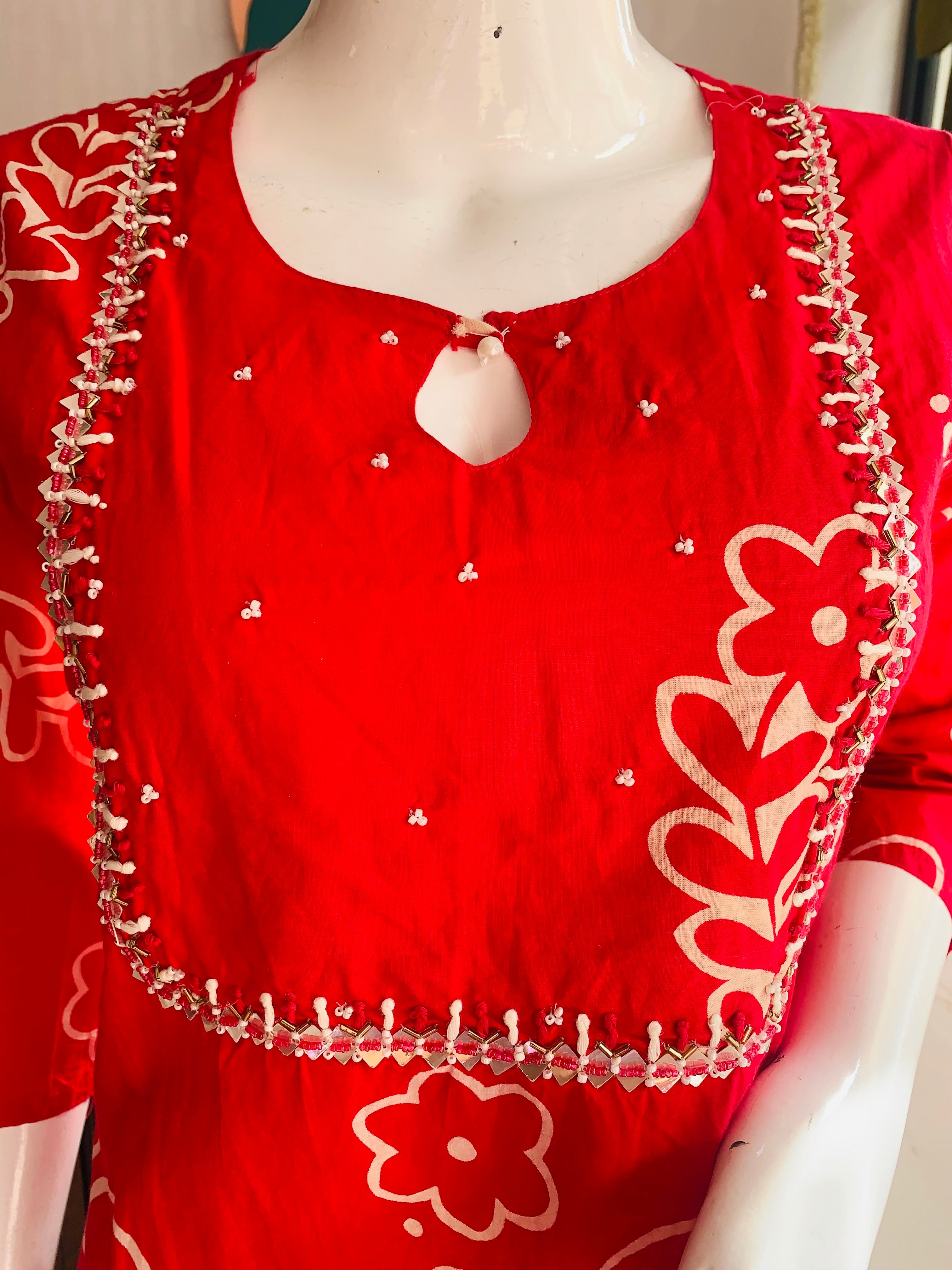 Cotton Kurta Set with Crochet Work