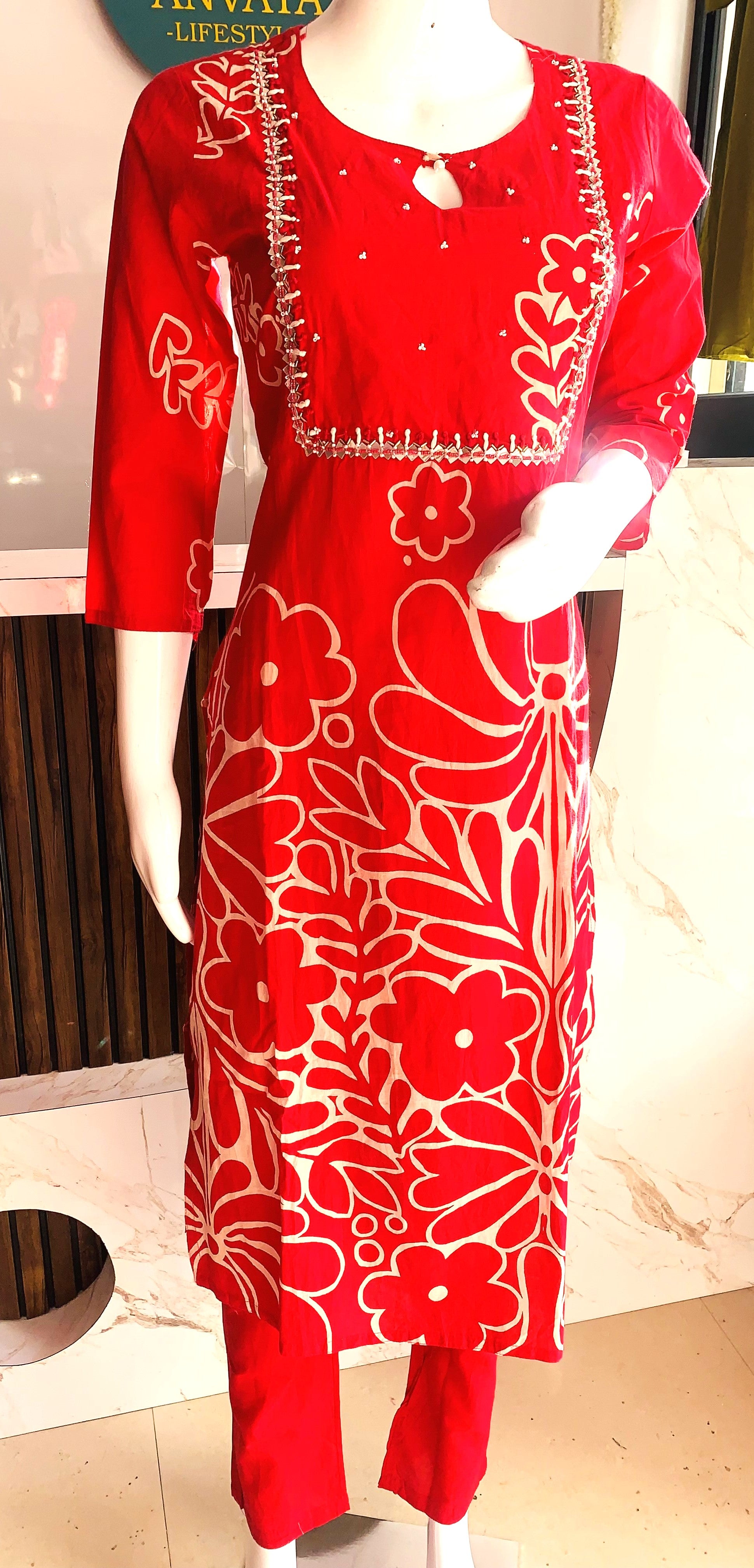 Cotton Kurta Set with Crochet Work